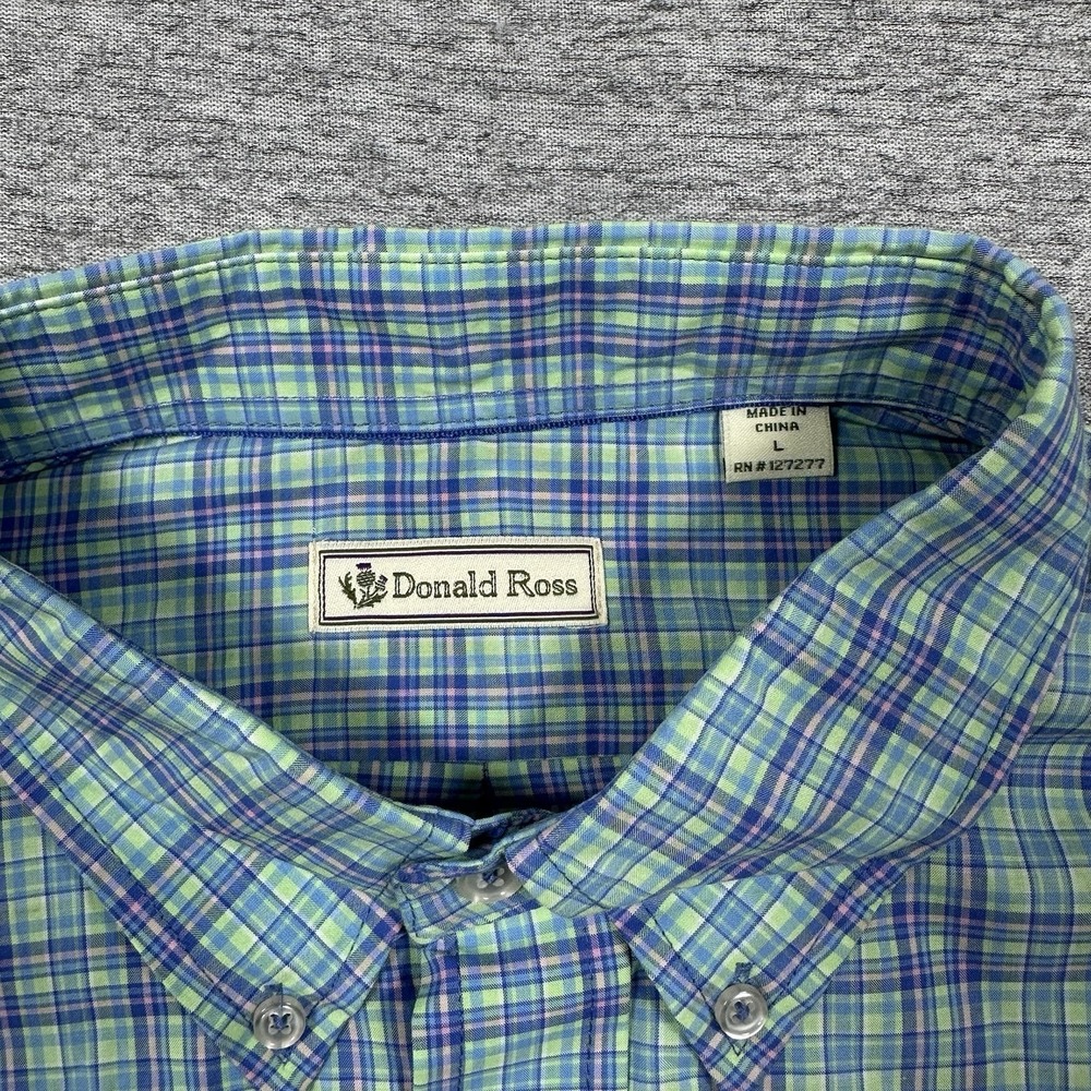 Donald Ross Shirt Mens Large Mint Plaid Long Sleeve Button Down City Preppy NEW - Picture 9 of 10
